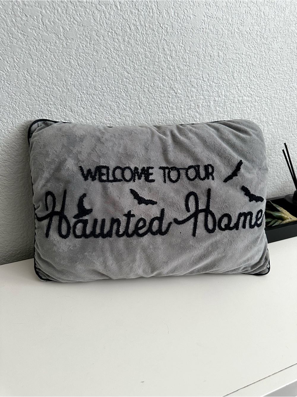 Haunted Home Gray Decorative Accent Pillow